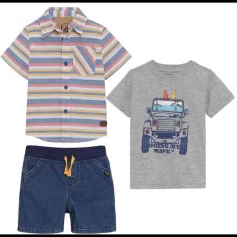 Lee Button-Up Shirt, Graphic T-Shirt & Shorts Set